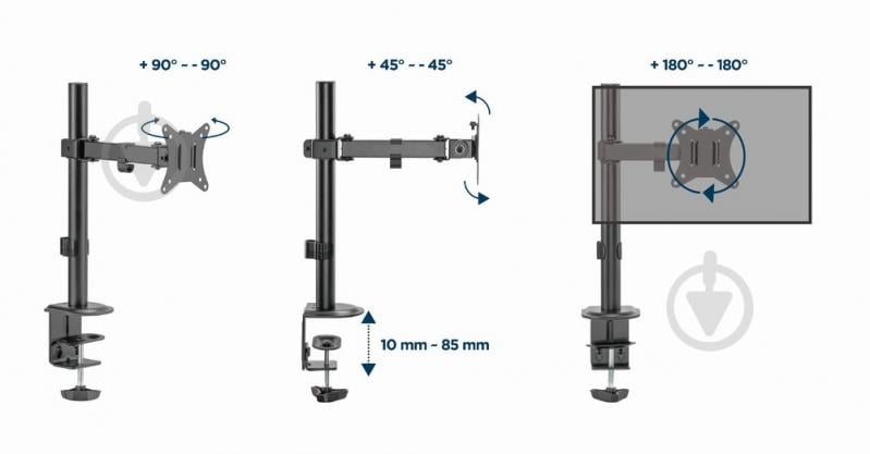 Кріплення для монітора Gembird 17-32" (до 9 кг) MA-D1-03 поворотно-похилі 17"-32" чорний - фото 8