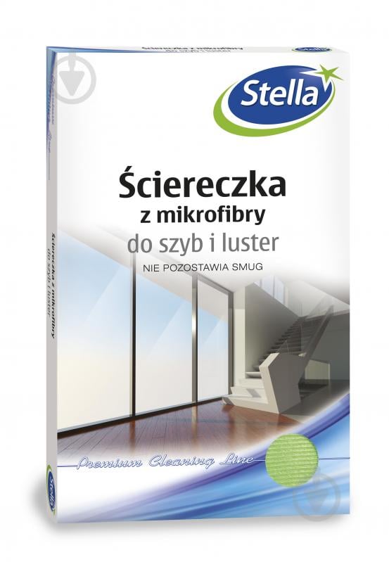 Серветка Stella Pack мікрофібра для скла та дзеркал 30х40 см 1 шт./уп. зелена - фото 1