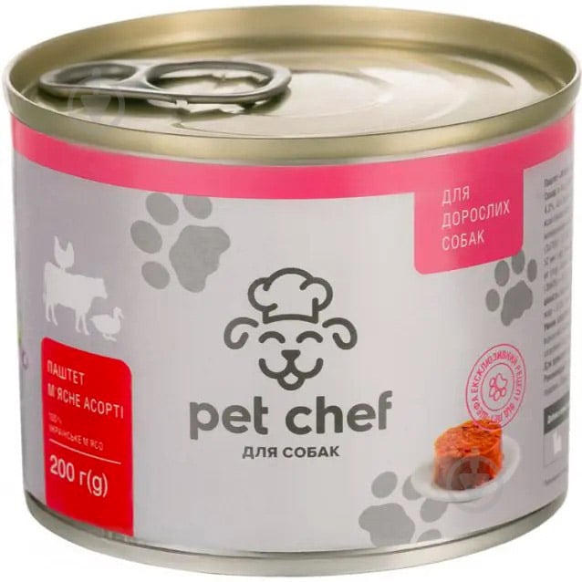 Паштет консервований для собак для усіх порід Pet Chef мясне асорті 200 г - фото 1