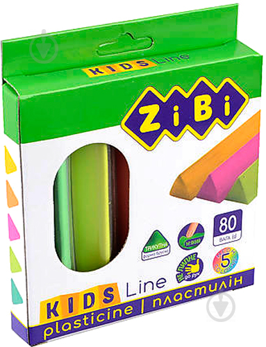 Пластилін 5 кольорів неон 80 г kids line ZiBi - фото 1