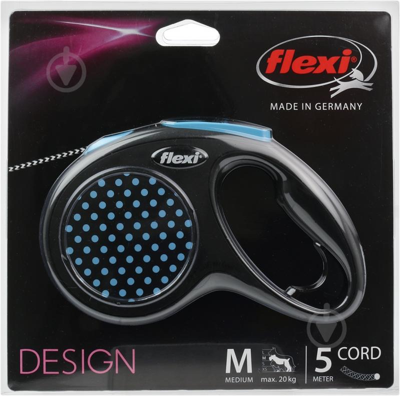 Поводок-рулетка Flexi Design M черный с голубыми вставками до 20 кг 5 м - фото 3