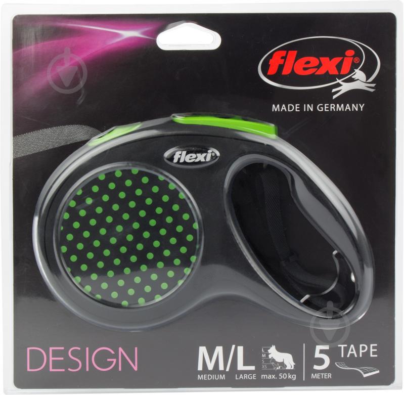 Поводок-рулетка Flexi Design M-L черный с зелеными вставками до 50 кг 5 м - фото 2