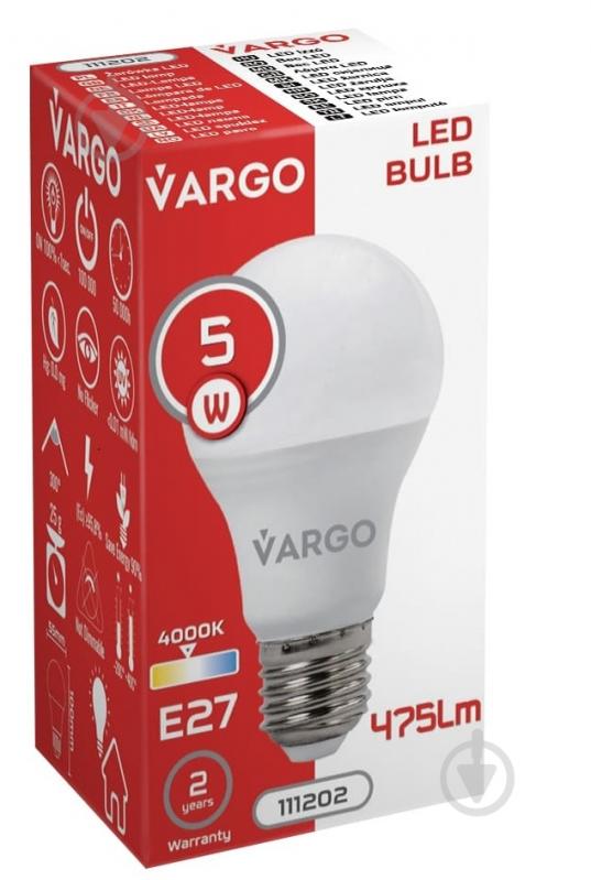 Лампа светодиодная VARGO A60 5 Вт A60 E27 220 В 4000 К 111202 - фото 3 Лампа светодиодная VARGO A60 5 Вт A60 E27 220 В 4000 К 111202 - фото 3