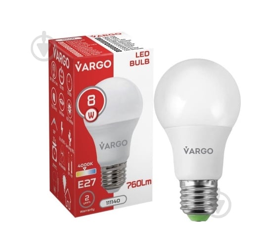 Лампа светодиодная VARGO V-111140 8 Вт A60 E27 220 В 4000 К 111140 - фото 2