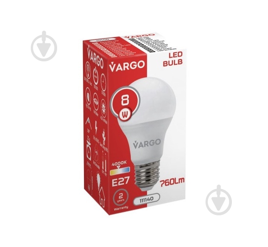 Лампа светодиодная VARGO V-111140 8 Вт A60 E27 220 В 4000 К 111140 - фото 3