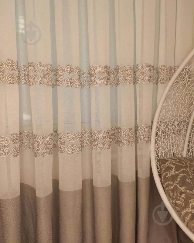Тюль Барселона с вышивкой на льне 500x265 бежевый Декор-ін - фото 2