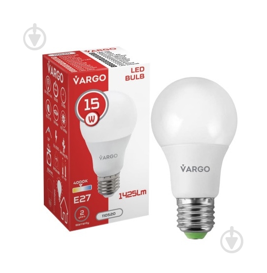 ᐉ Лампа світлодіодна VARGO V-110520 15 Вт A65 E27 220 В 4000 К 110520 ...