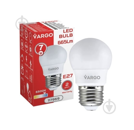 Лампа світлодіодна VARGO V-117969 7 Вт G45 E27 220 В 6500 К 117969 - фото 3 Лампа світлодіодна VARGO V-117969 7 Вт G45 E27 220 В 6500 К 117969 - фото 3
