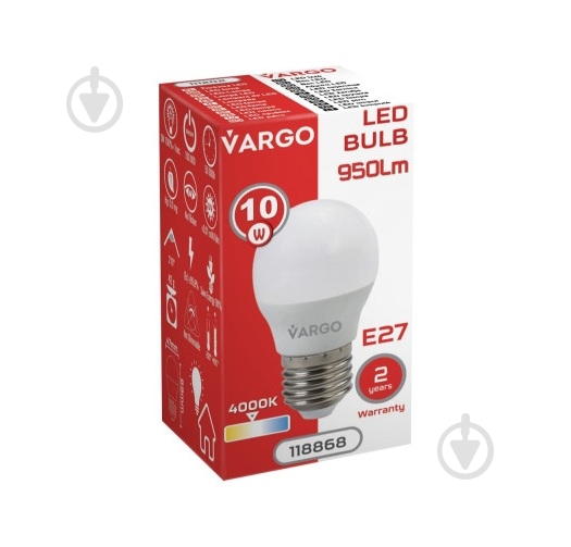 Лампа світлодіодна VARGO V-118868 10 Вт G45 E27 220 В 4000 К 118868 - фото 3 Лампа світлодіодна VARGO V-118868 10 Вт G45 E27 220 В 4000 К 118868 - фото 3