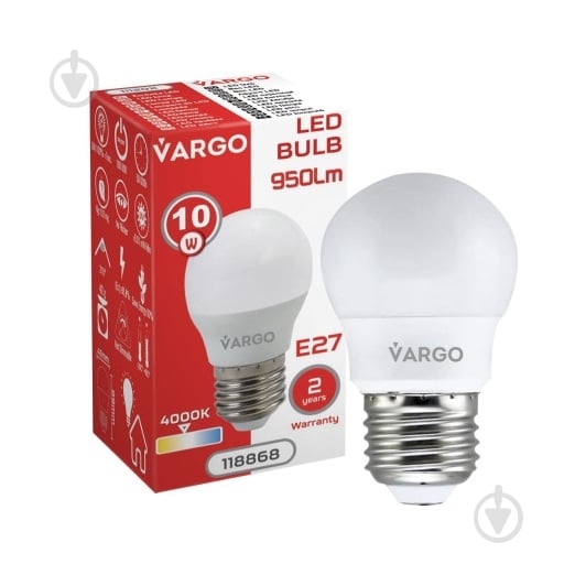 Лампа світлодіодна VARGO V-118868 10 Вт G45 E27 220 В 4000 К 118868 - фото 2 Лампа світлодіодна VARGO V-118868 10 Вт G45 E27 220 В 4000 К 118868 - фото 2
