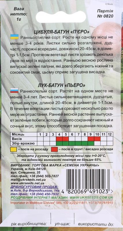 Семена лук-батун Пьеро 1 г Насіння України - фото 2