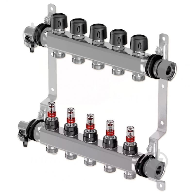 Коллектор Uponor 1086544 (нержавейка) с расходомерами Smart S Ø1 НГ x 8 х 3/4″ - фото 1