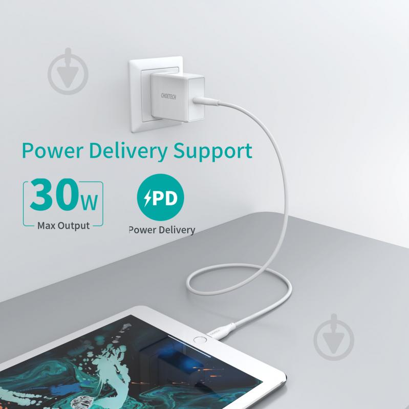 Кабель Choetech MFI, USB 2.0 Power Delivery (PD), USB-C/Lightning 1 м white (IP0040-WH) - фото 4