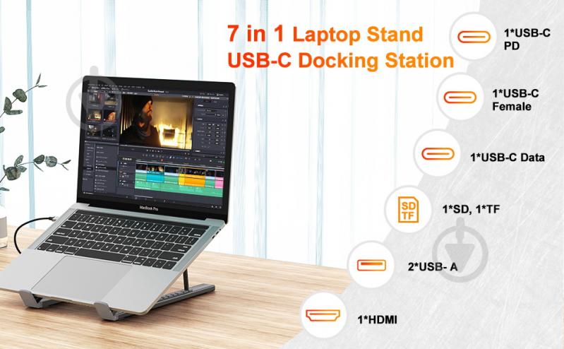 Док-станція Choetech HUB-M48-GY, USB-C 7-в-1 (HDMI/PD/картридер/USB-A / USB-C) - фото 10