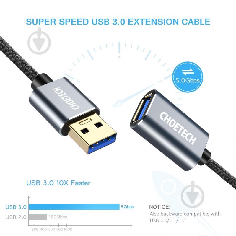 Удлинитель Choetech USB 3.0 2 м black (XAA001-BK) - фото 5