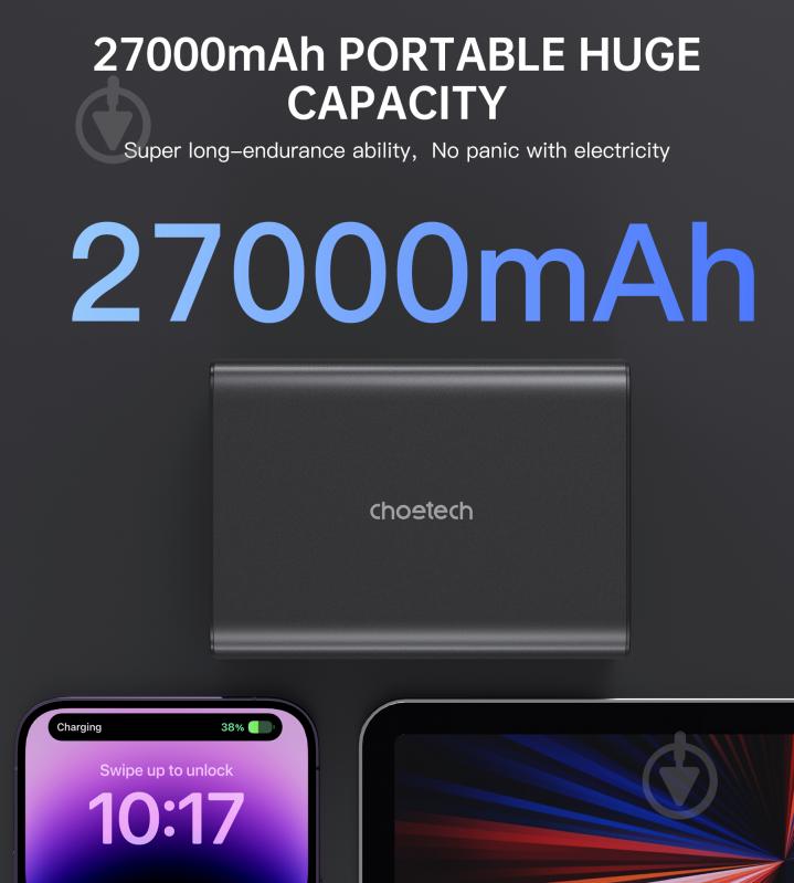 Повербанк Choetech B635-BK 27000 mAh black (B635-BK) 27000 mA QC/PD 222,5 Вт - фото 4