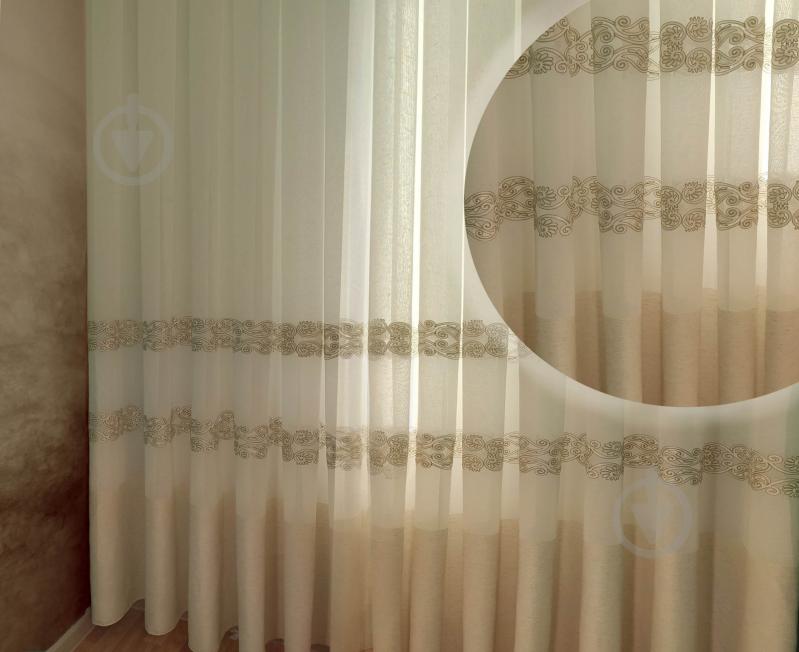 Тюль Барселона з вишивкою на льоні 600х275 світло-бежевий Декор-ін - фото 1 Тюль Барселона з вишивкою на льоні 600х275 світло-бежевий Декор-ін - фото 1
