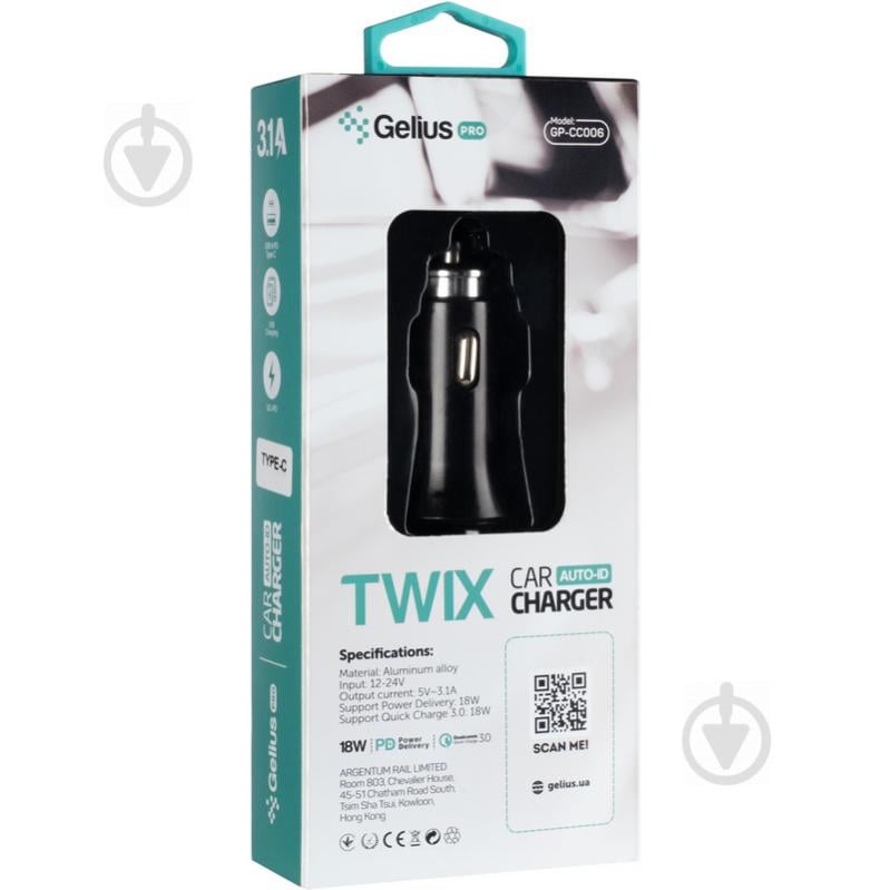 Автомобільний зарядний пристрій Gelius Pro Twix GP-CC006 USB / Type-C QC / PD18W / Cable Type-C Black (2099900851773) - фото 7