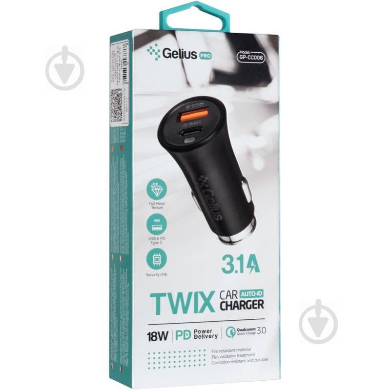 Автомобільний зарядний пристрій Gelius Pro Twix GP-CC006 USB / Type-C QC / PD18W / Cable Type-C Black (2099900851773) - фото 8