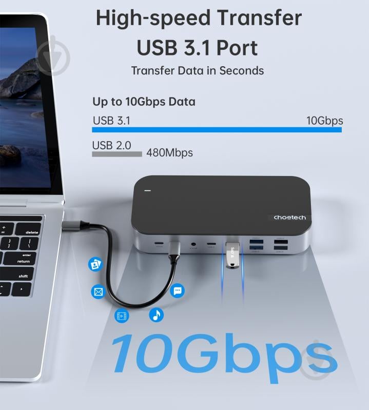 Док-станция Choetech USB-C 15-в-1, алюминий - фото 6