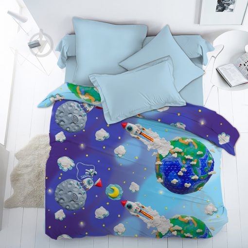 Комплект постельного белья 1.5 Пластилиновый Космос синий Ecotton - фото 1 Комплект постельного белья 1.5 Пластилиновый Космос синий Ecotton - фото 1
