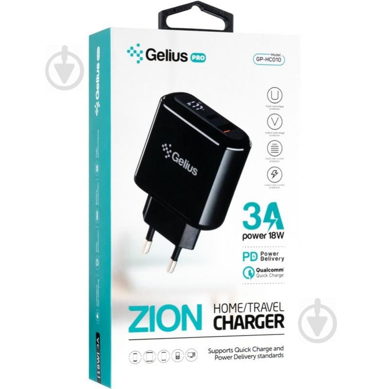 Зарядний пристрій Gelius Pro Zion QC3.0 PD2.0 18W з дисплеєм / 1USB Type-C (3A) Black (2099900823060) - фото 8