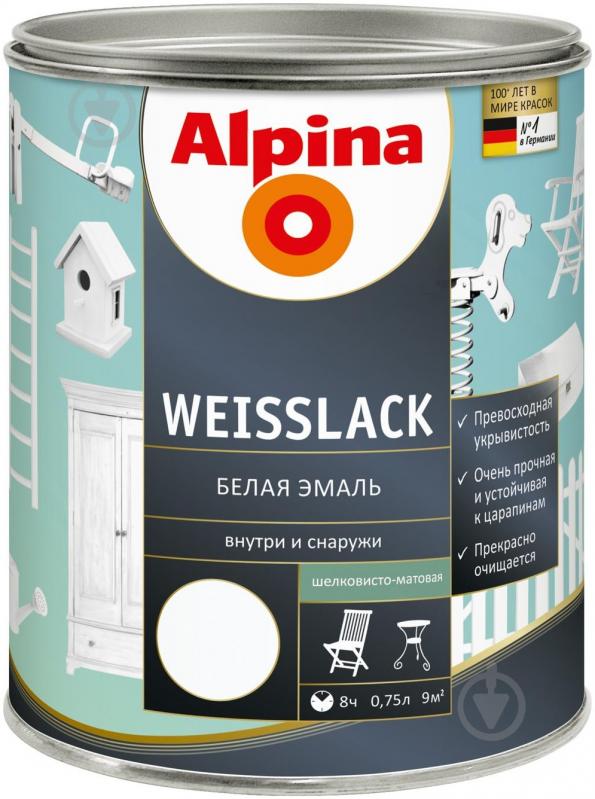 Емаль Alpina алкідна Weisslack SM білий шовковистий мат 0,75 л - фото 2