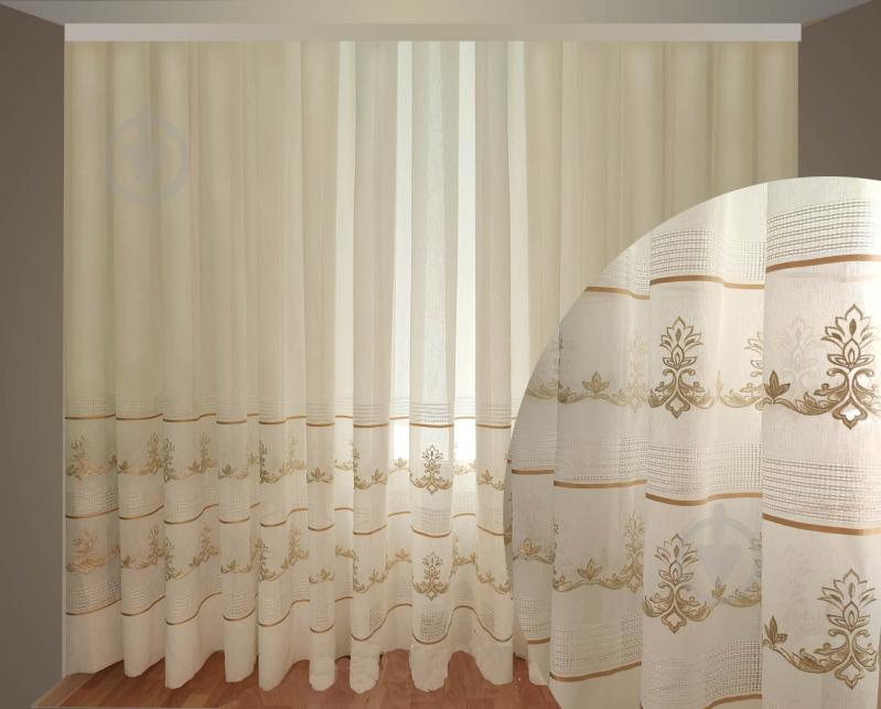 Тюль Неаполь із золотою смужкою вишивка на льоні 700x260 білий Декор-ін - фото 1