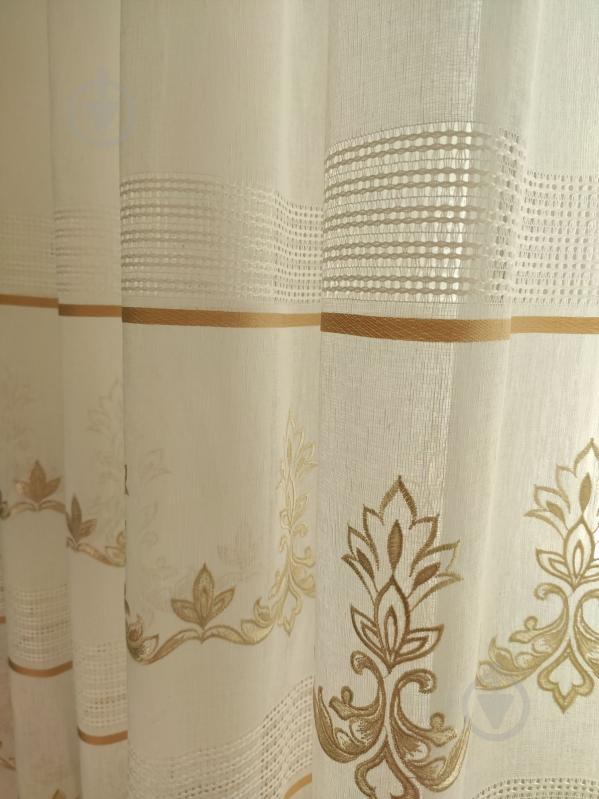 Тюль Неаполь із золотою смужкою вишивка на льоні 700x275 білий Декор-ін - фото 3 Тюль Неаполь із золотою смужкою вишивка на льоні 700x275 білий Декор-ін - фото 3