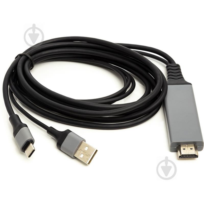 Кабель PowerPlant HDMI (M) – USB (AM) + Type-C (M) 1 м черный (CA912025) - фото 1