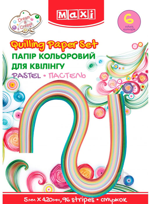 Набор для квиллинга бумага цветная "Пастель" 5 мм х 420 мм 96 полосок MX61948Maxi - фото 1