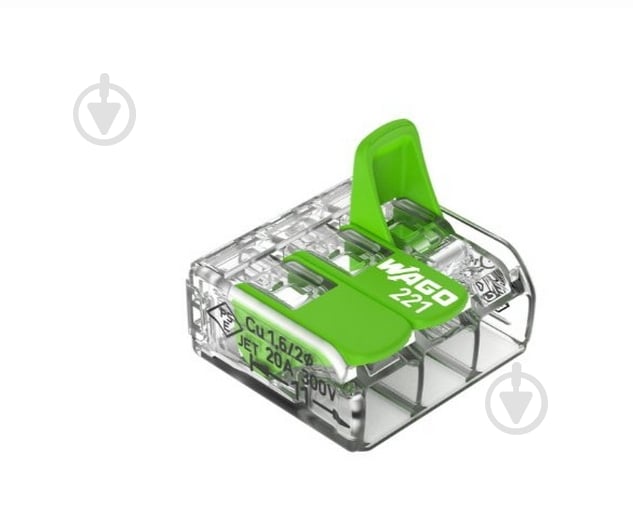 Клема швидкого монтажу на 3 провідника з важелями WAGO 221-423 0,2-4 мм² Green Range зелений 22-2623У-W - фото 3 Клема швидкого монтажу на 3 провідника з важелями WAGO 221-423 0,2-4 мм² Green Range зелений 22-2623У-W - фото 3