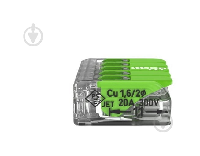 Клемма быстрого монтажа на 5 проводников с рычагами WAGO 221-425 0,2-4 мм² Green Range зеленый 22-2625У-W - фото 3 Клемма быстрого монтажа на 5 проводников с рычагами WAGO 221-425 0,2-4 мм² Green Range зеленый 22-2625У-W - фото 3