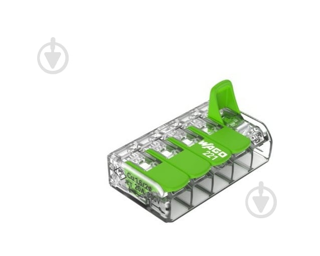 Клемма быстрого монтажа на 5 проводников с рычагами WAGO 221-425 0,2-4 мм² Green Range зеленый 22-2625У-W - фото 2 Клемма быстрого монтажа на 5 проводников с рычагами WAGO 221-425 0,2-4 мм² Green Range зеленый 22-2625У-W - фото 2
