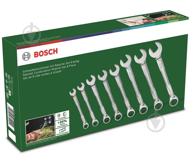 Набір ключів комбінованих Bosch з тріскачкою 8 шт. 1600A027PS - фото 4