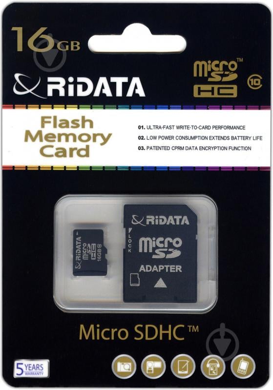 Карта памяти RiDATA microSDHC 16 ГБ Class 10 (FF953659) + SD адаптер - фото 2