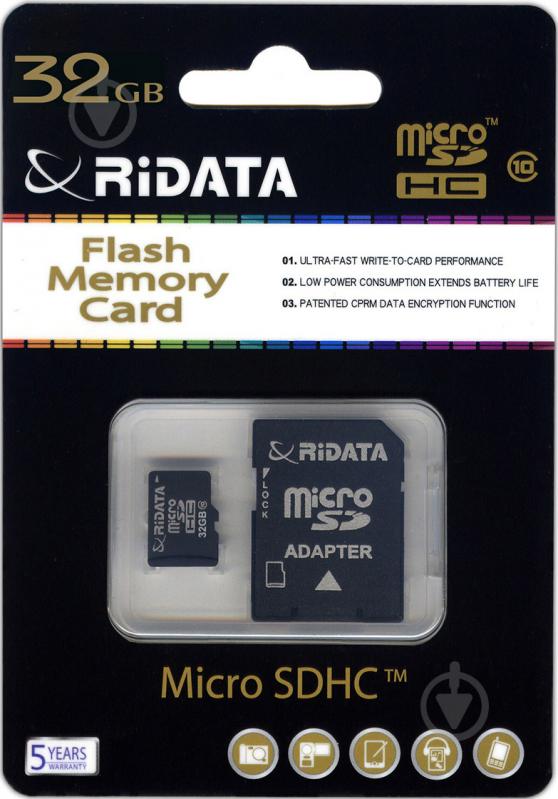 Карта пам'яті RiDATA microSDHC 32 ГБ Class 10 (FF955226) + SD адаптер - фото 2