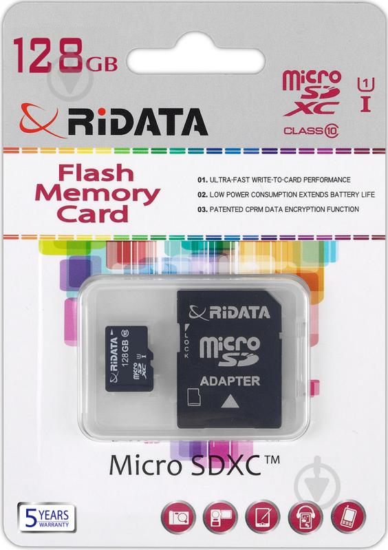 Карта пам'яті RiDATA microSDXC 128 ГБ UHS Speed Class 1 (U1) (FF967403) + SD адаптер - фото 2