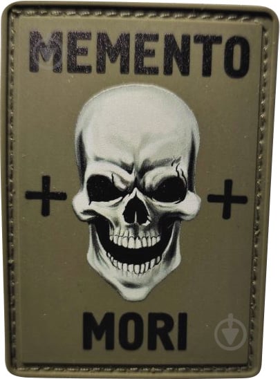 Шеврон АРТ ІДЕЯ Патч "MEMENTO MORI!", ПВХ з липучкою, олива, прямокутник, 70х50 мм - фото 1