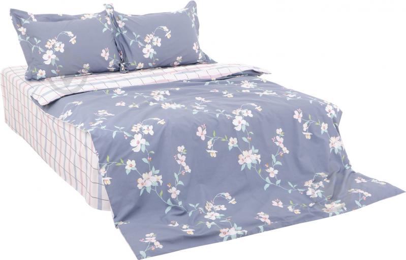 Комплект постільної білизни Floral Check 1,5 біло-синьо-рожевий La Nuit - фото 1
