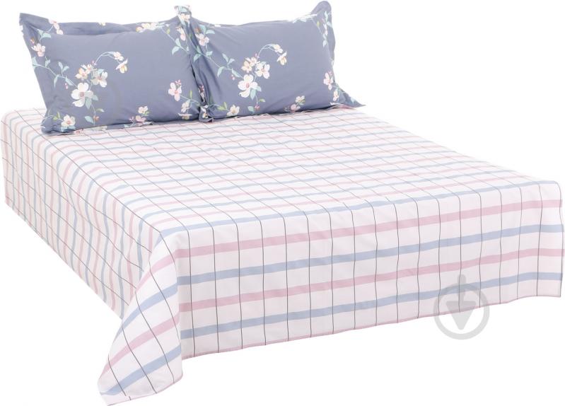Комплект постільної білизни Floral Check 1,5 біло-синьо-рожевий La Nuit - фото 2