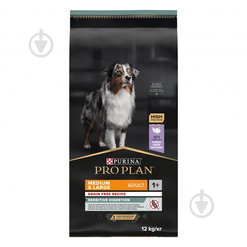 Корм сухий беззерновий ProPlan by Purina Medium & Large Adult 1+ Sensitive Digestion чутливе травлення з індичкою 12 к - фото 1