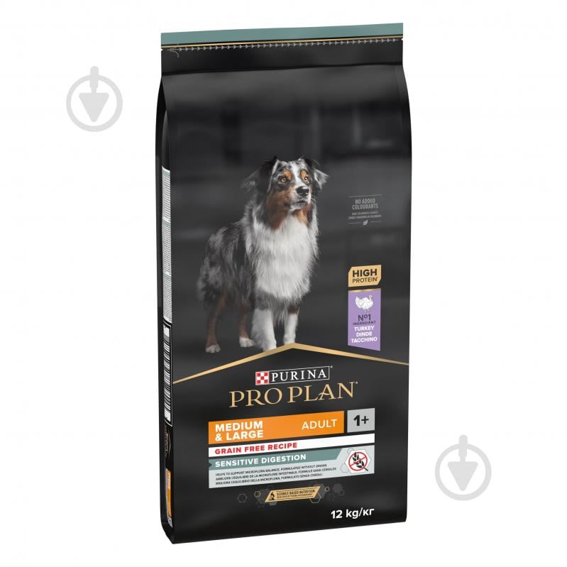 Корм сухий беззерновий ProPlan by Purina Medium & Large Adult 1+ Sensitive Digestion чутливе травлення з індичкою 12 к - фото 2
