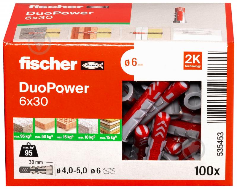 Дюбель універсальний DUOPOWER без шурупа fischer 6x30 мм 100 шт. (535453) - фото 2 Дюбель універсальний DUOPOWER без шурупа fischer 6x30 мм 100 шт. (535453) - фото 2