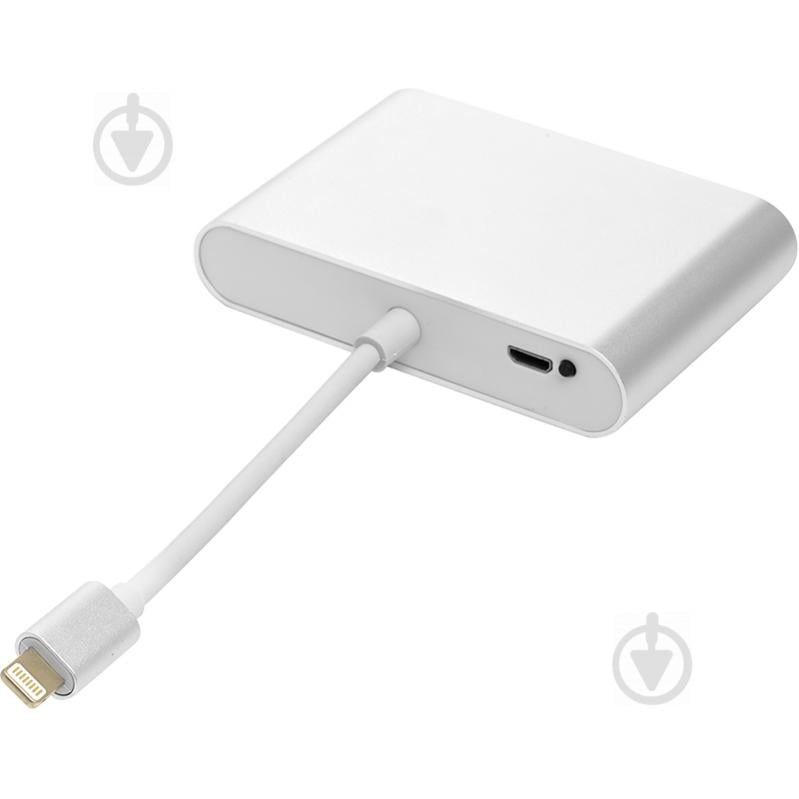 Перехідник PowerPlant Lightning (M) – HDMI, VGA, 3.5 мм (F) сріблястий (CA911929) - фото 2