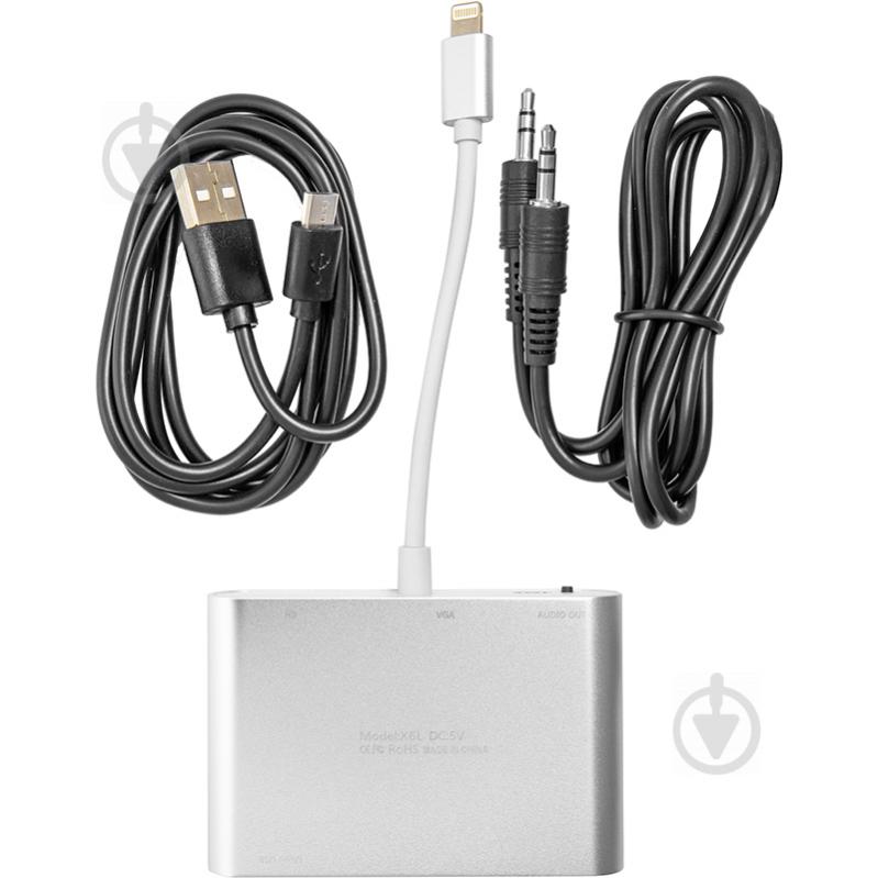 Перехідник PowerPlant Lightning (M) – HDMI, VGA, 3.5 мм (F) сріблястий (CA911929) - фото 3