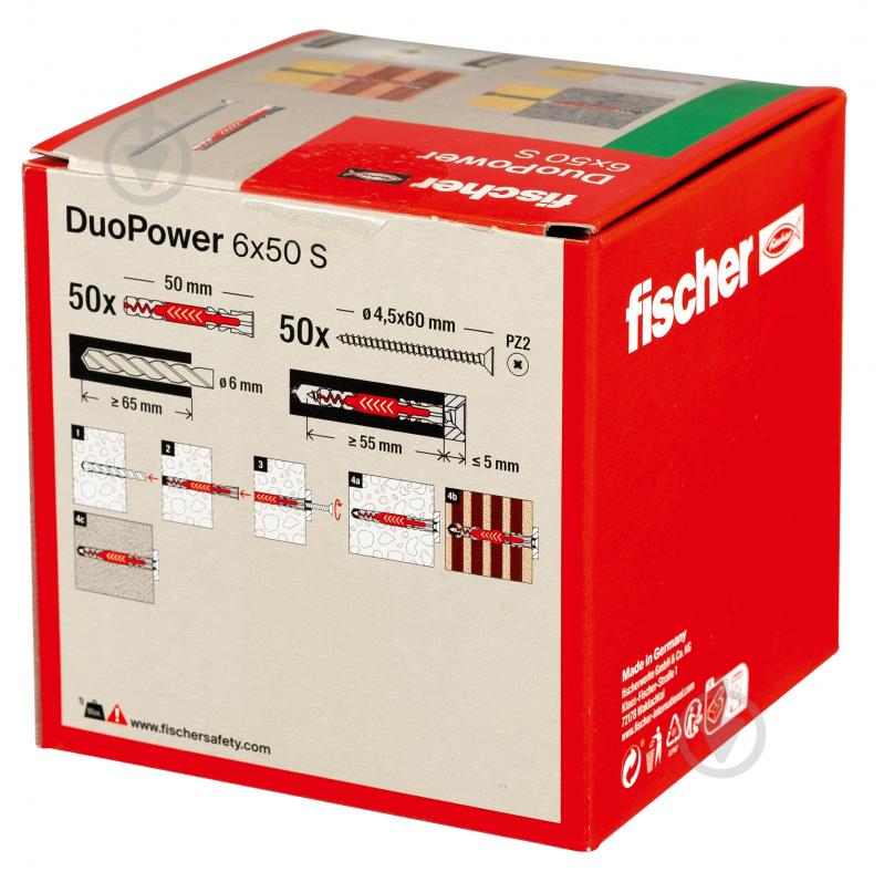 Дюбель універсальний DUOPOWER з шурупом fischer 6x50 мм 50 шт. (538255) - фото 3 Дюбель універсальний DUOPOWER з шурупом fischer 6x50 мм 50 шт. (538255) - фото 3