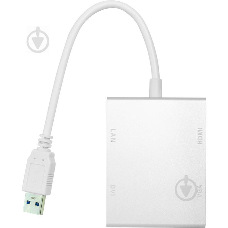 Переходник PowerPlant USB-HDMI-DVI-VGA-RJ45 Gigabit Ethernet белый (CA912087) - фото 1