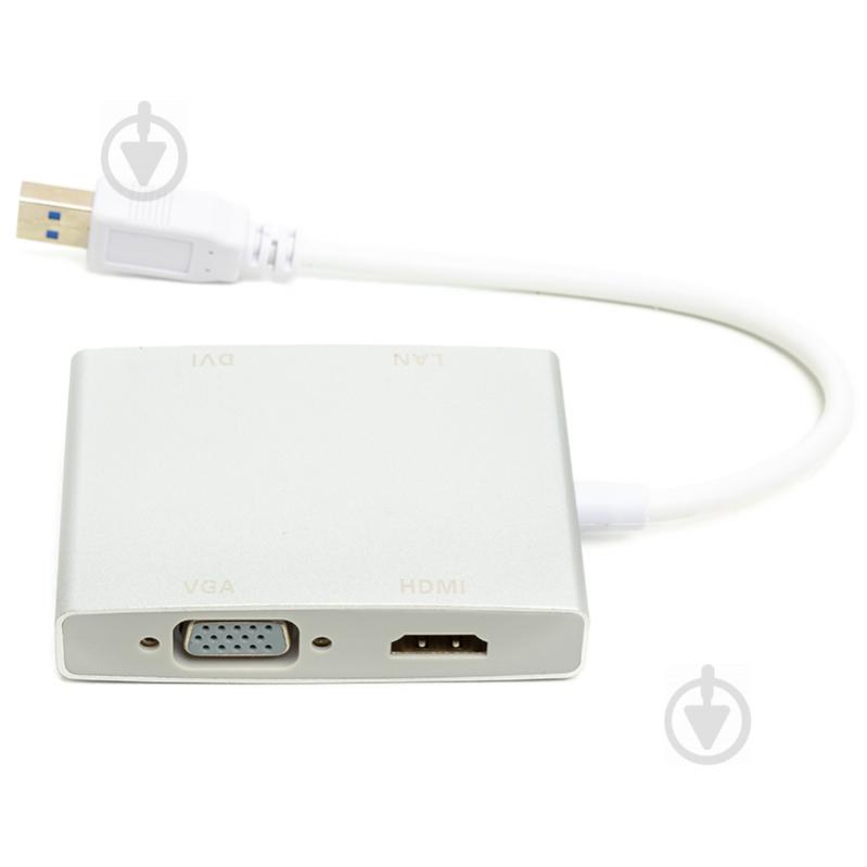 Переходник PowerPlant USB-HDMI-DVI-VGA-RJ45 Gigabit Ethernet белый (CA912087) - фото 3