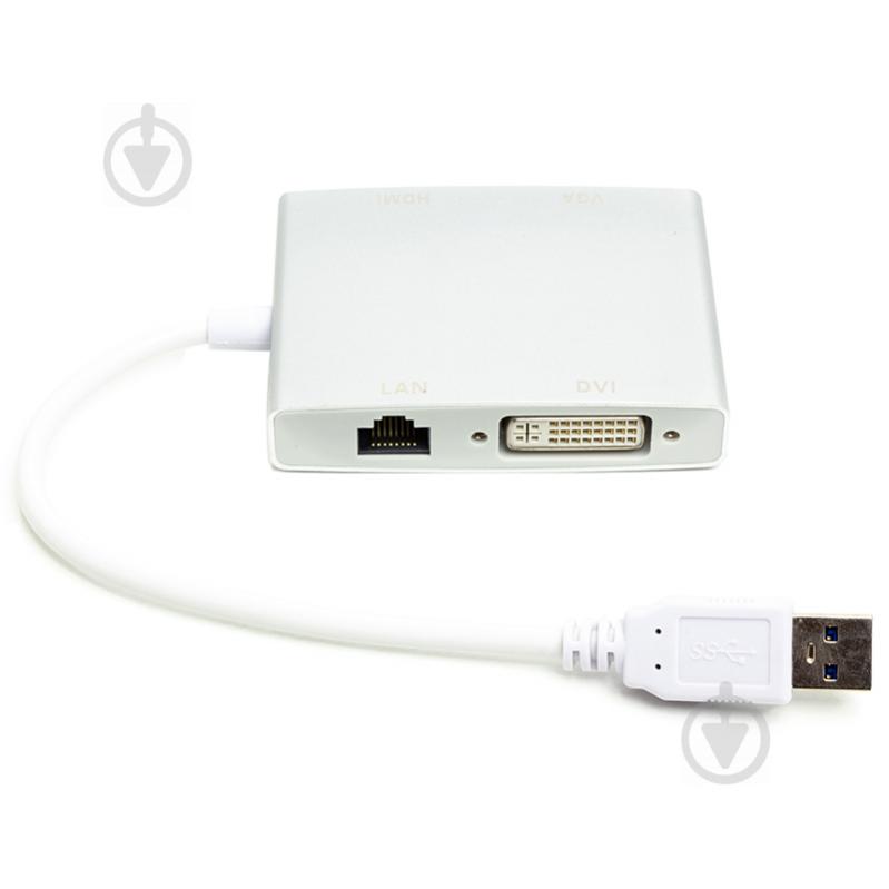 Переходник PowerPlant USB-HDMI-DVI-VGA-RJ45 Gigabit Ethernet белый (CA912087) - фото 2